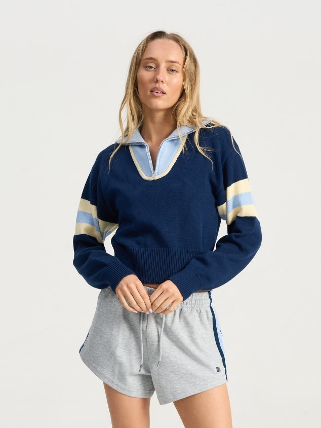 Victory Zip Knit - Navy