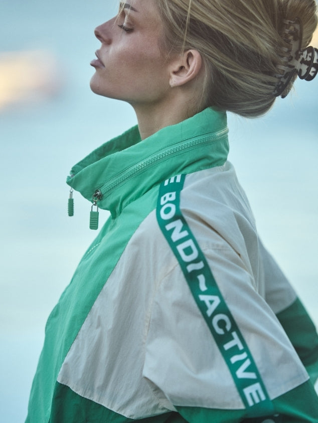 Cropped Windbreaker Hoodie - Green Multi