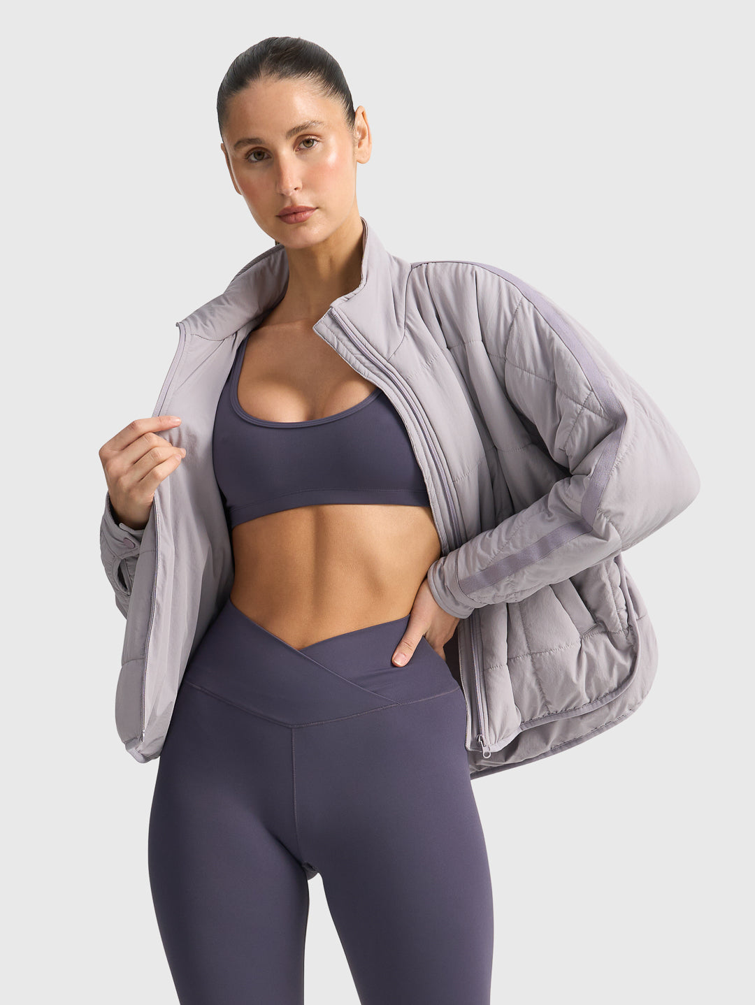 COURT SIDE QUILTED JACKET-DUSTY PURPLE