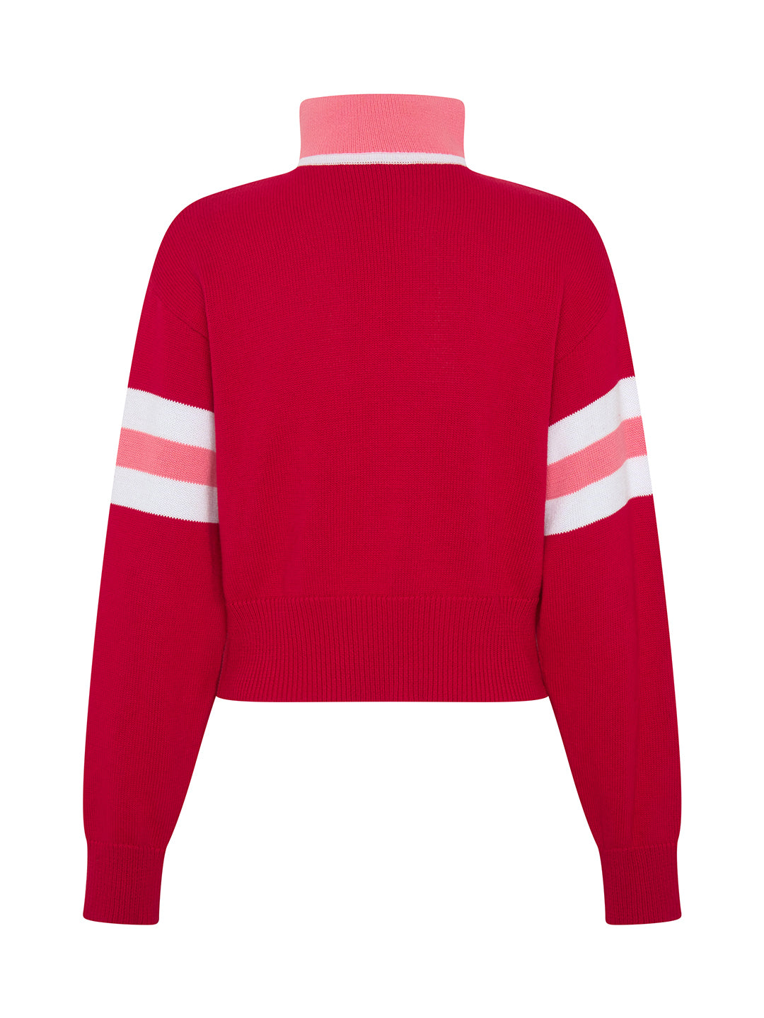 watermelon pink zip knit sweater back view product image