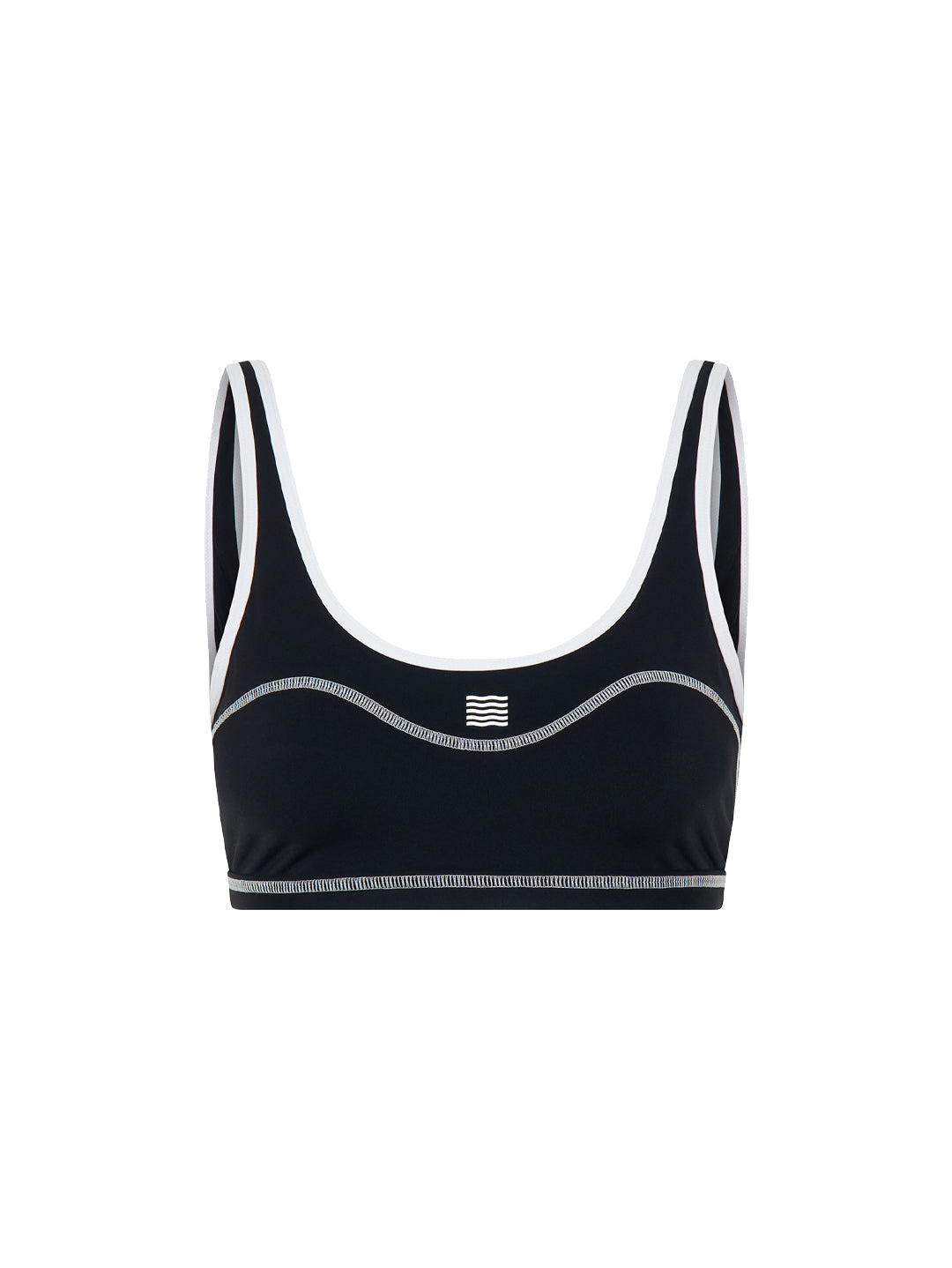 Black and white swim top front view product image