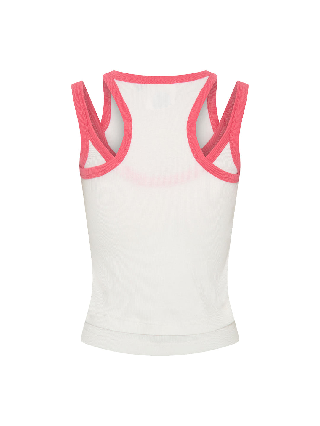 white and bright coral pink layered tank back view product image