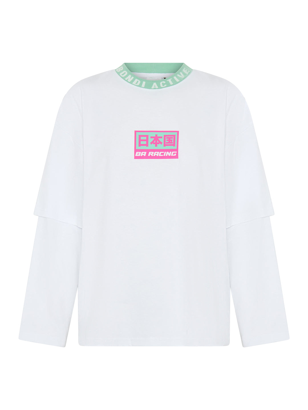 speedway white layered long sleeve tee front view product image