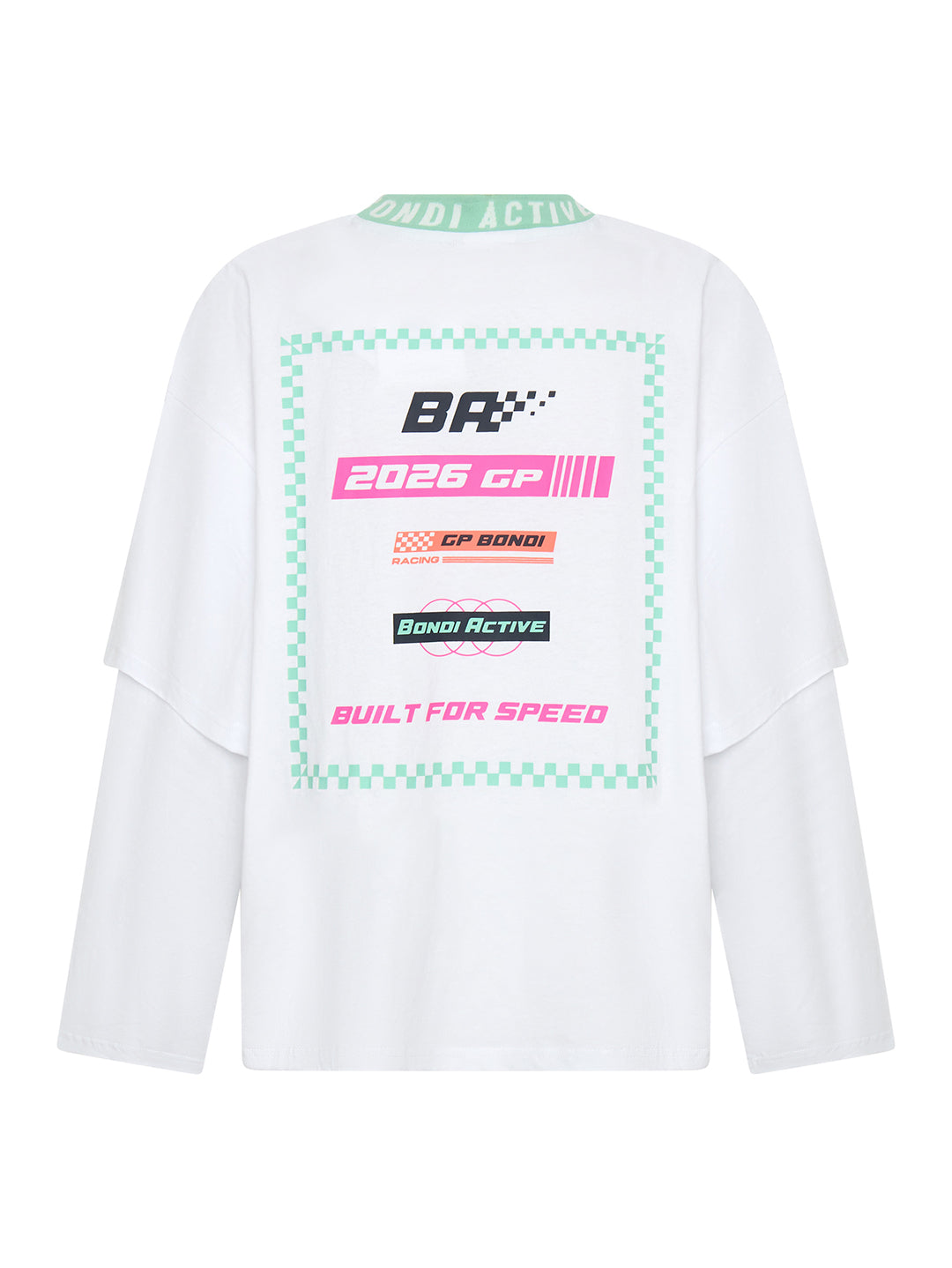 speedway white layered long sleeve tee back view product image