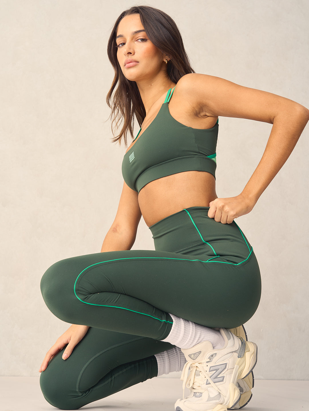 Piped Full Length Leggings - Green