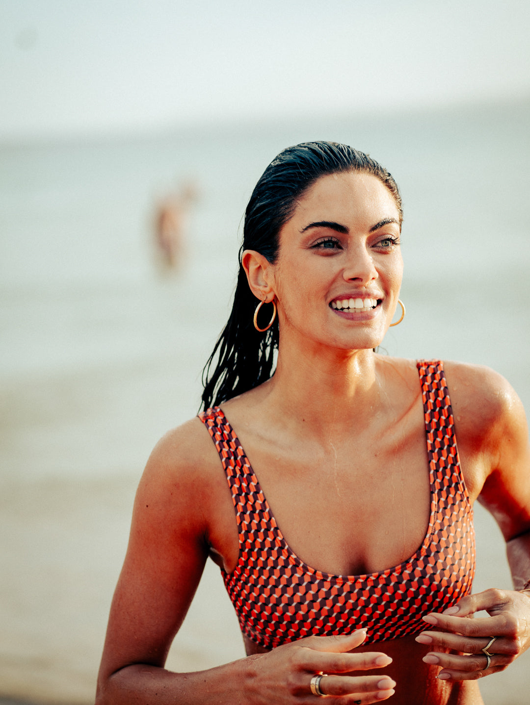 SCOOP NECK SWIM TOP - Geo Orange