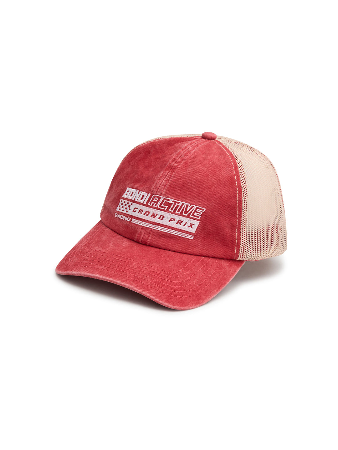 washed red and white cap front view product image