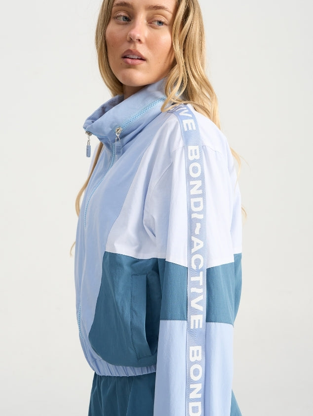 Cropped Windbreaker Hoodie - Blue Multi