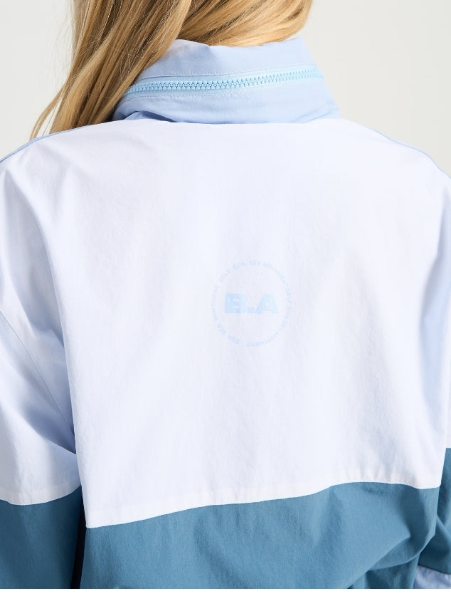 Cropped Windbreaker Hoodie - Blue Multi