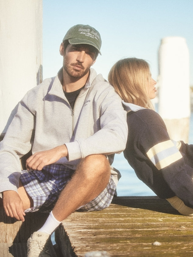 1/4 Zip Sweat - Grey Marle
