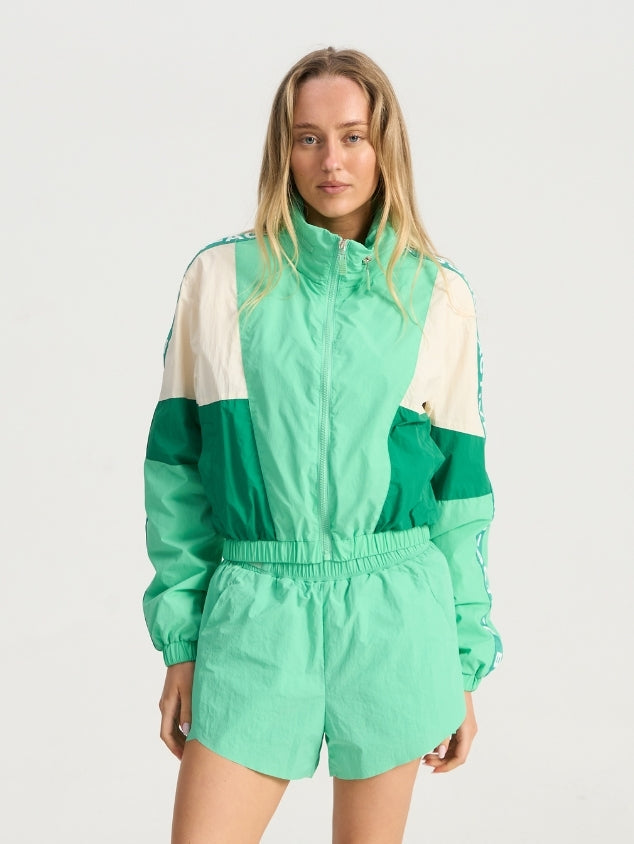 Cropped Windbreaker Hoodie - Green Multi