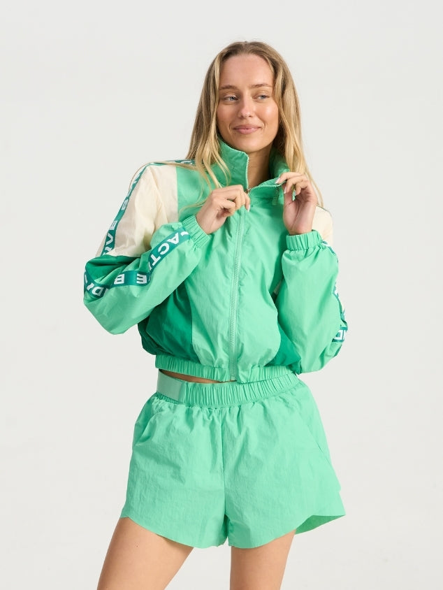 Cropped Windbreaker Hoodie - Green Multi