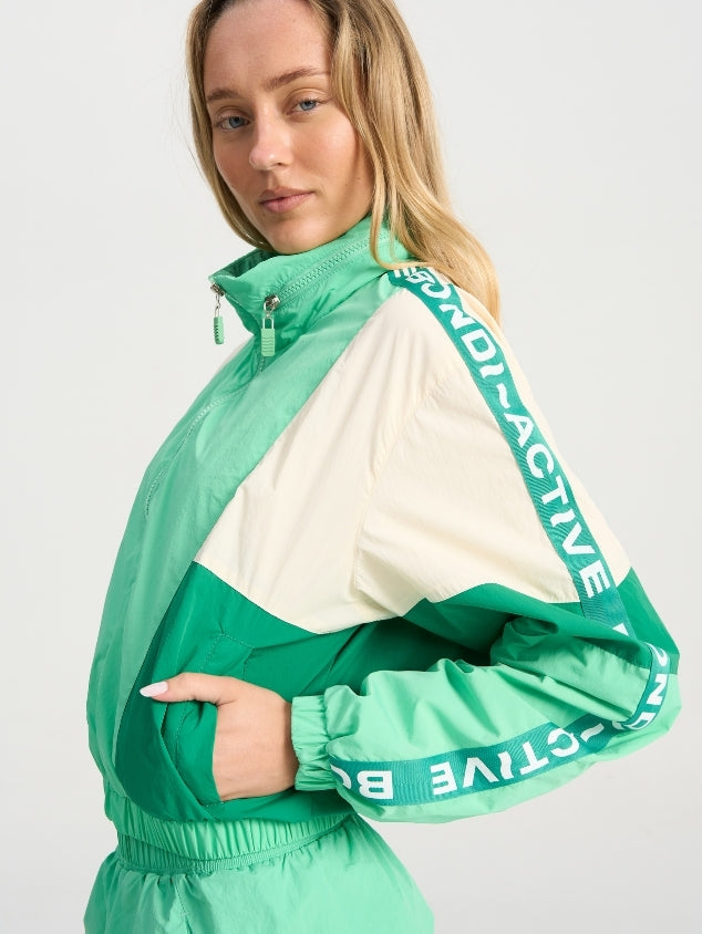 Cropped Windbreaker Hoodie - Green Multi