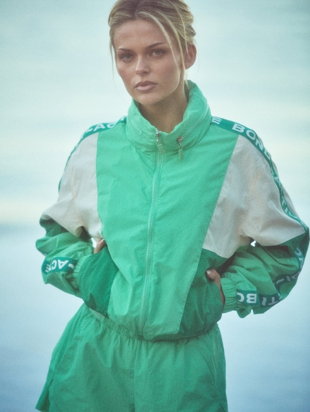 Cropped Windbreaker Hoodie - Green Multi