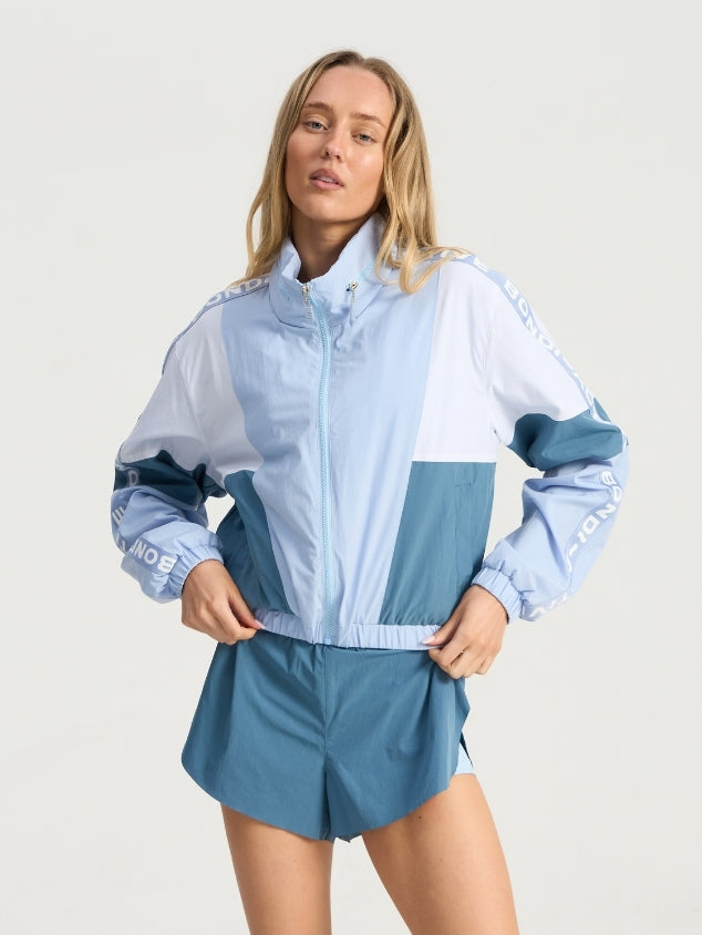 Cropped Windbreaker Hoodie - Blue Multi