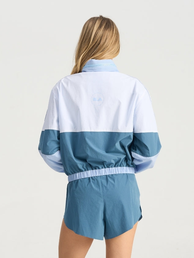 Cropped Windbreaker Hoodie - Blue Multi