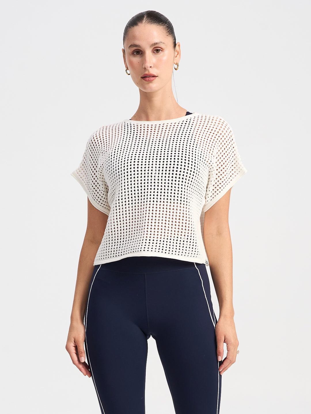 Sports Club Pointelle Crop Tee - White