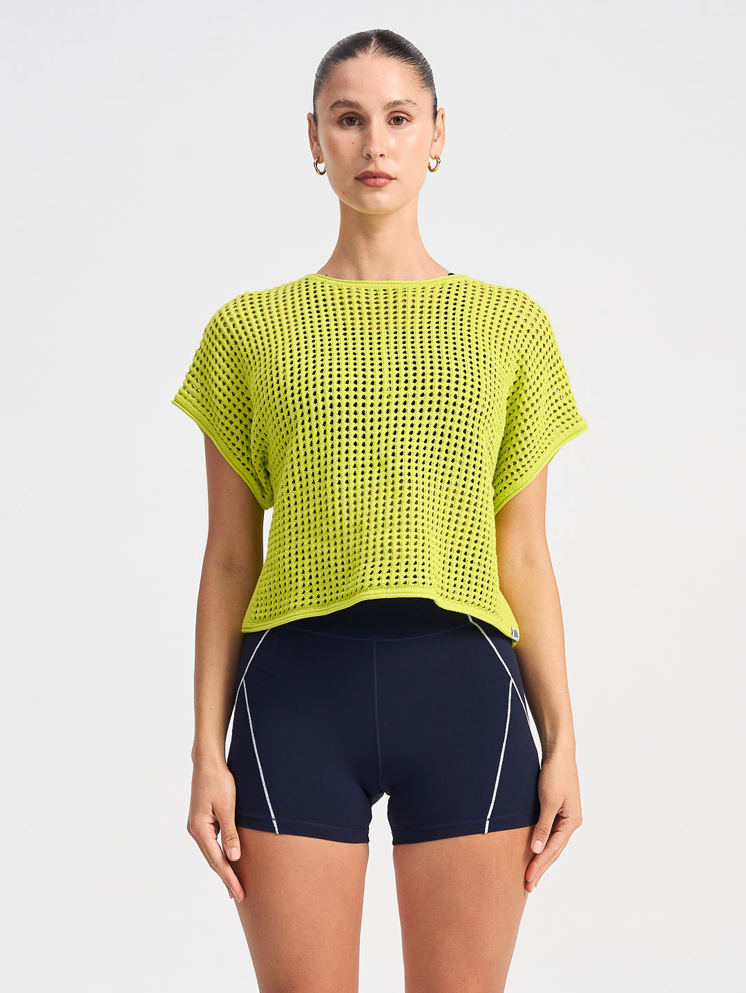 Sports Club Pointelle Crop Tee - Chartreuse