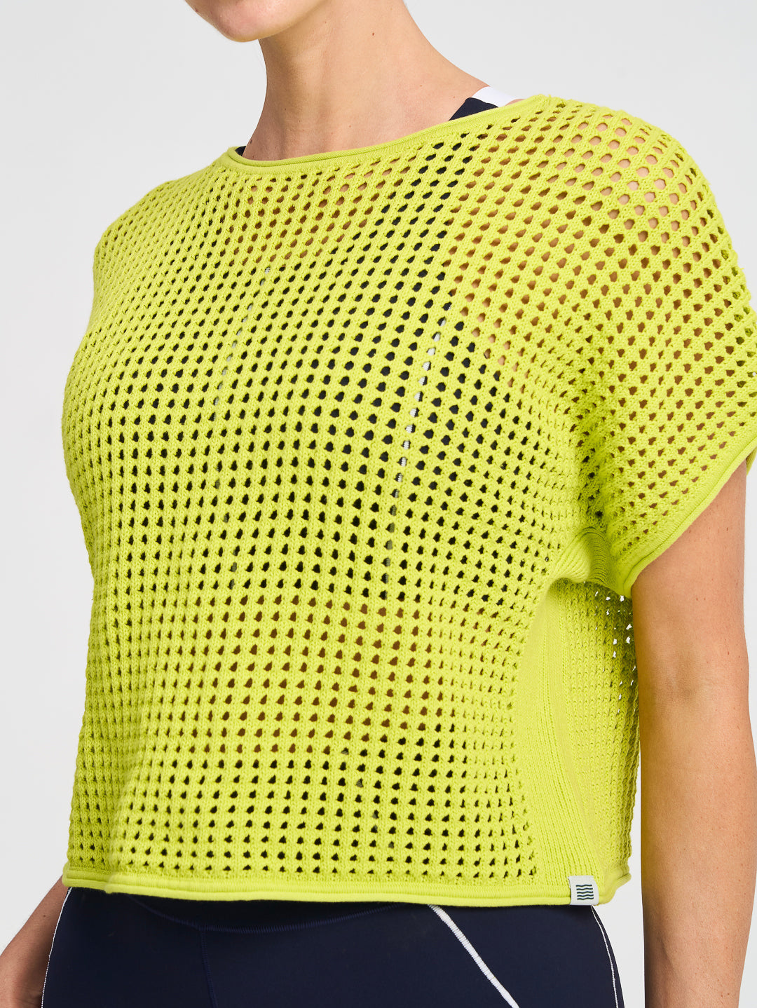 Sports Club Pointelle Crop Tee - Chartreuse