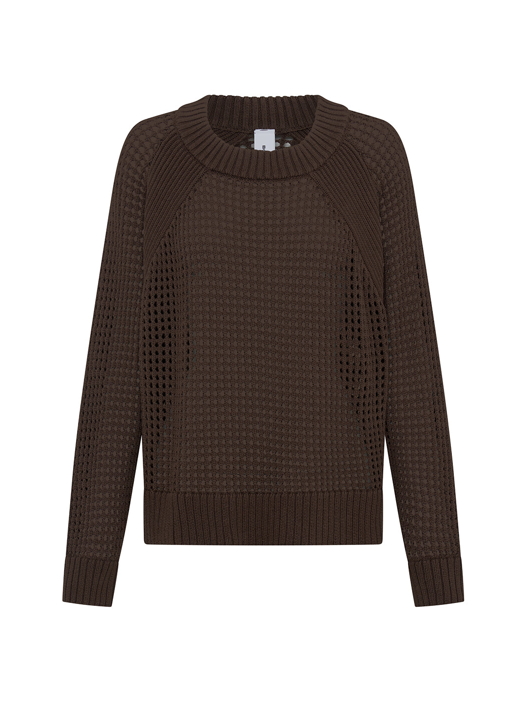 Pointelle Long Sleeve Knit Top - Chocolate