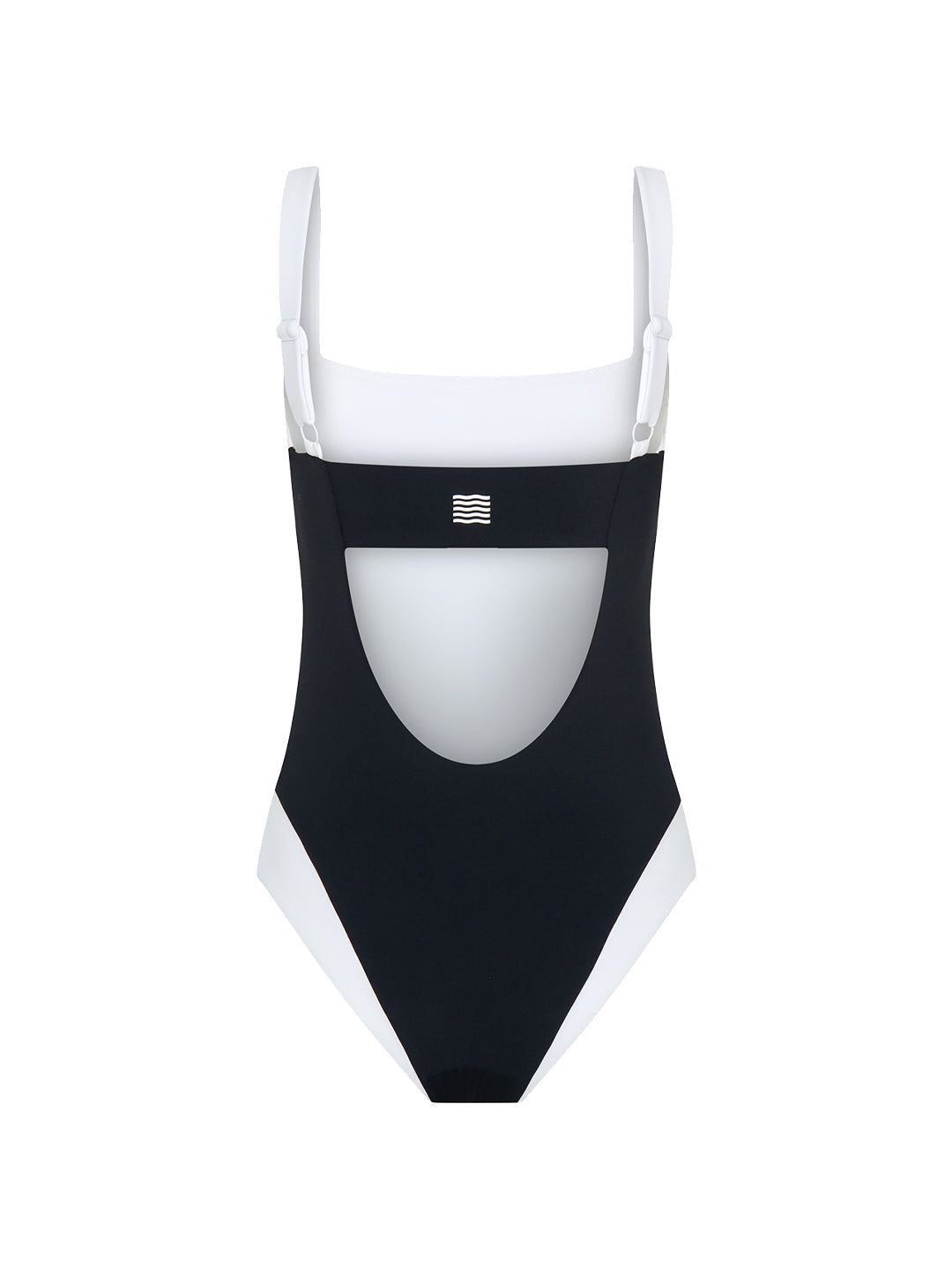 Black and white one-piece swimsuit back view product image