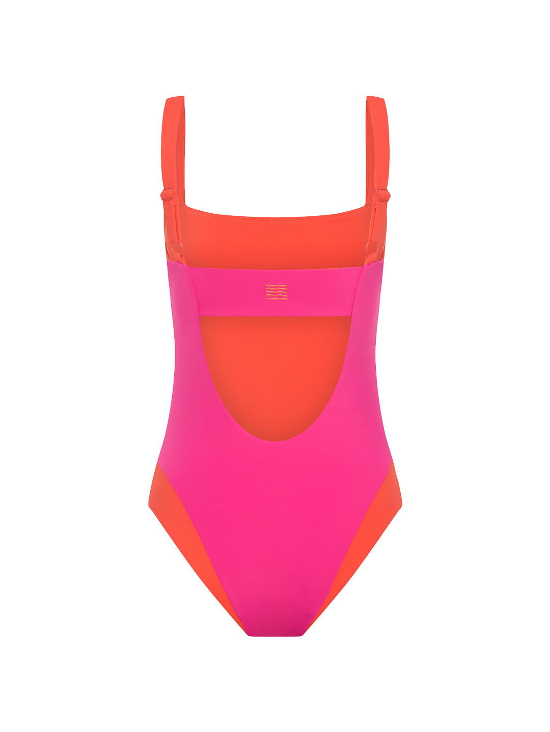 Coral and fuchsia one-piece swimsuit back view product image