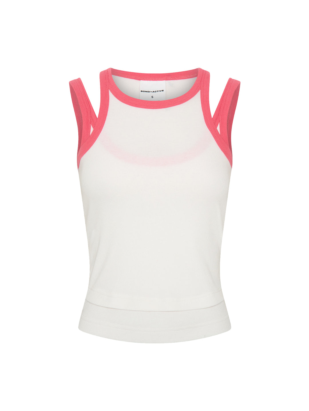 white and bright coral pink layered tank front view product image