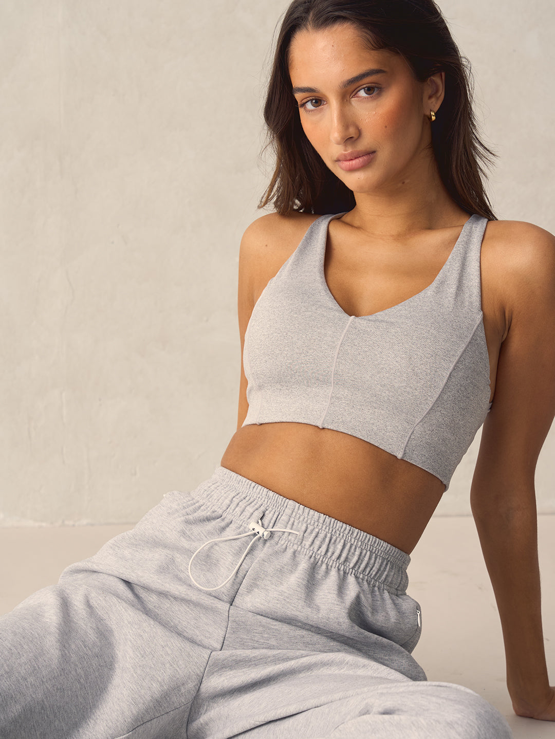 V Neck Support Bra - Grey Marle