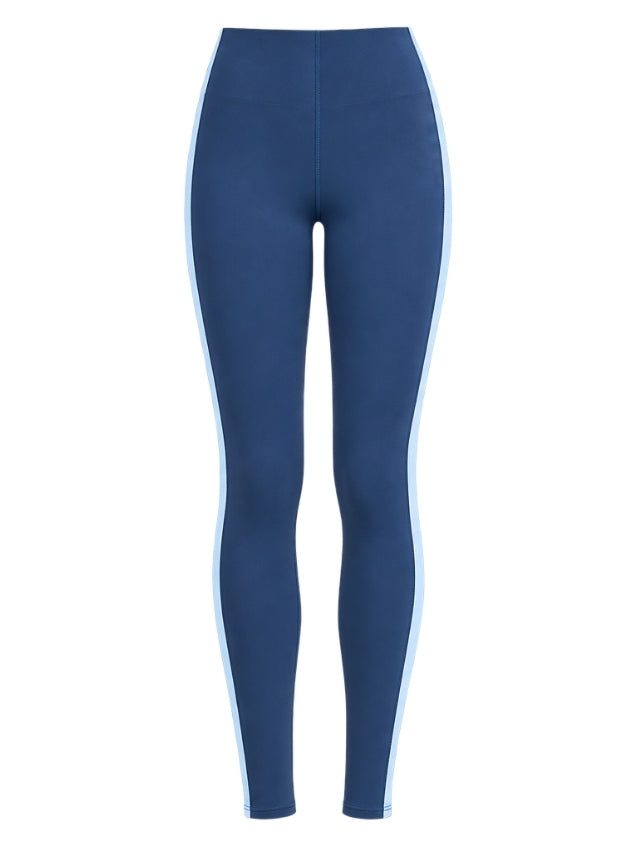 Womens activewear leggings with bonded waistband and side panel detail in super soft supportative peachy fabric.
