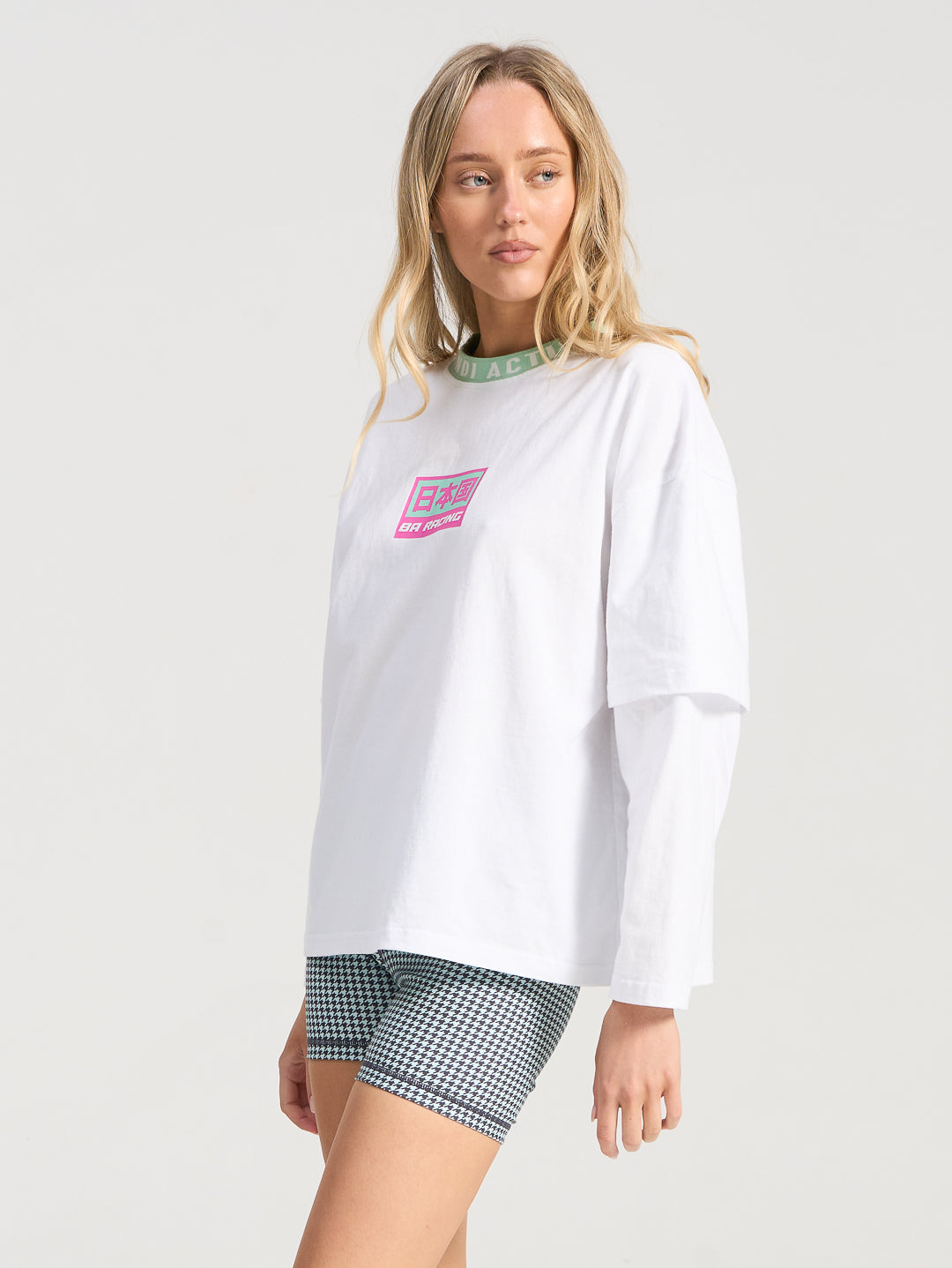 Speedway Layered Long Sleeve Tee - White