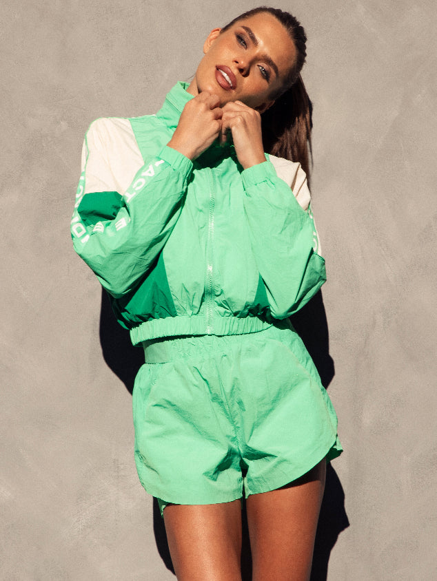 Cropped Windbreaker Hoodie - Green Multi